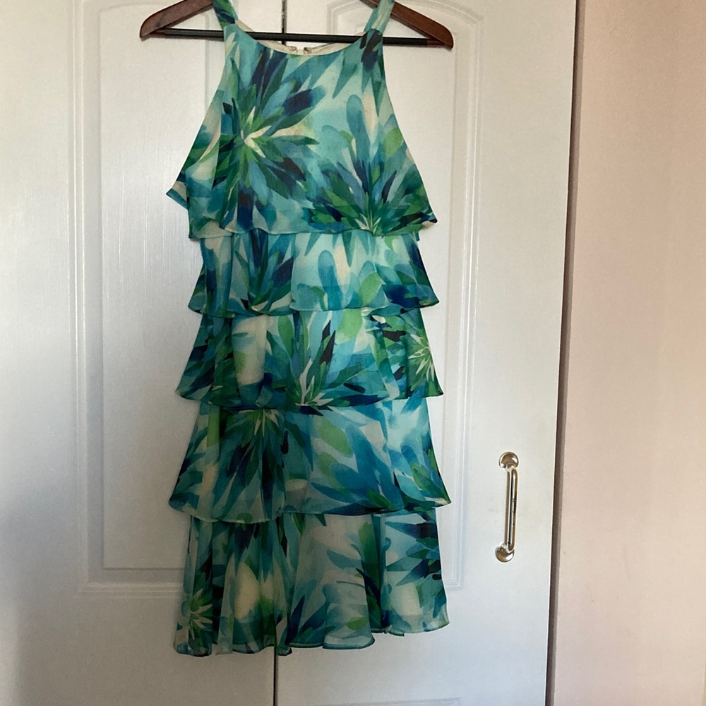 Elegant Blue Green Layered Midi Dress